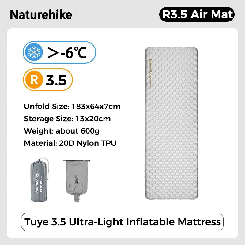 Naturehike Camping Mat 3.2/5.8/8.8 High R Value Ultralight Warm Inflatable Mattress Outdoor Portable Folding Inflatable Mats