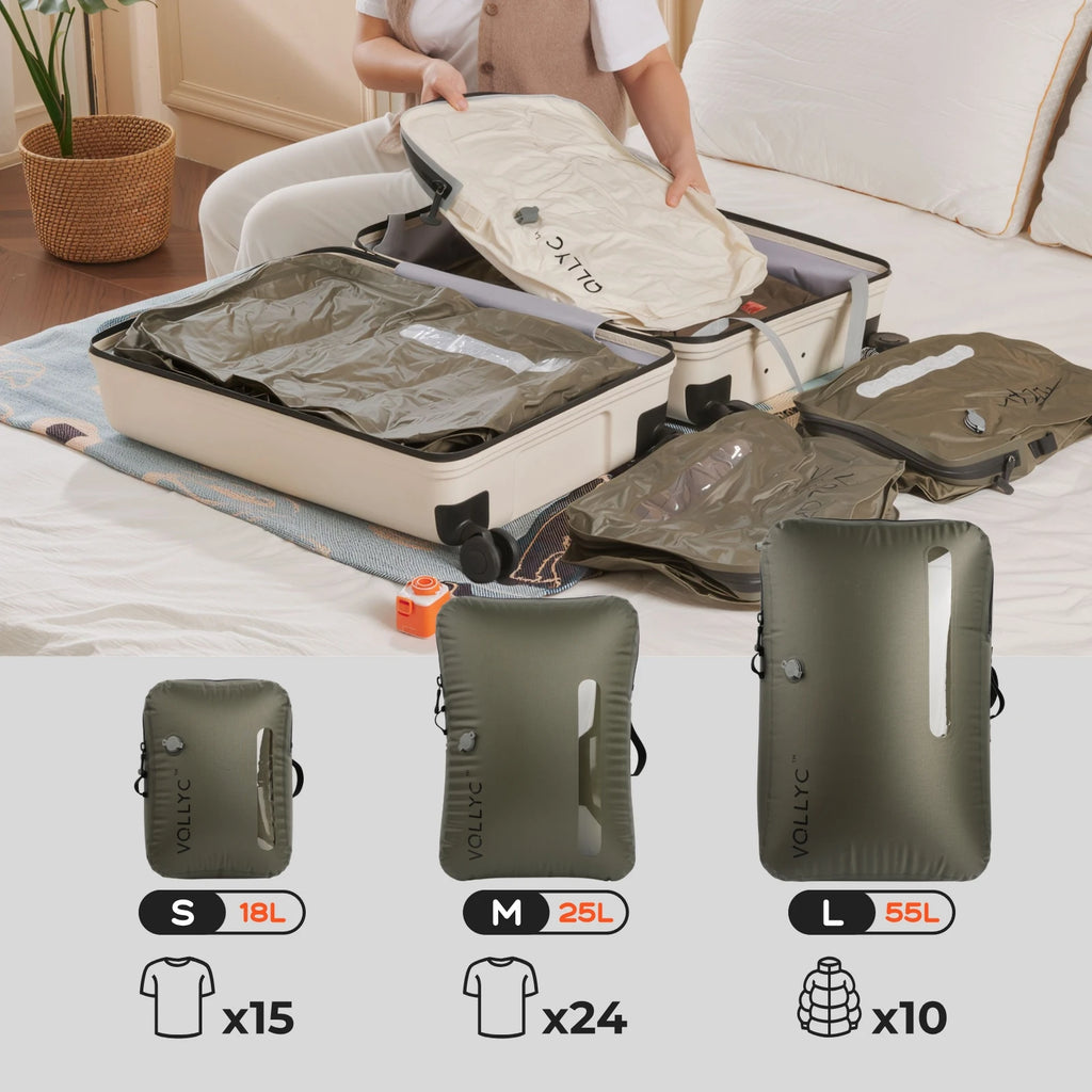 FLEXTAIL X VOLLYC EZYPACK - 18-55L Vacuum Storage Bag, Reusable Clothing Storage Bag, Travel Compression Backpack Luggage Bag