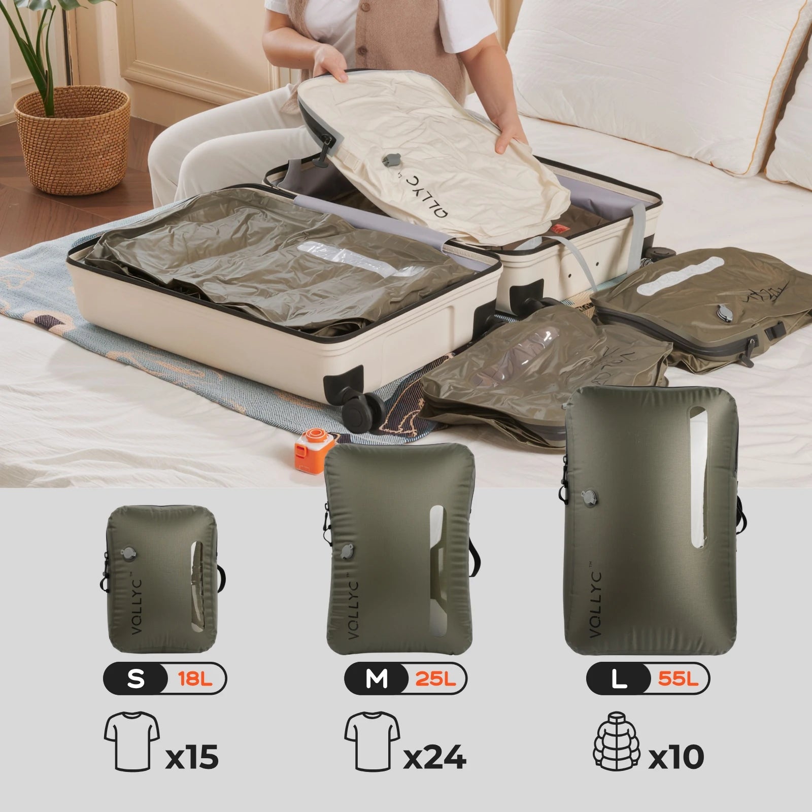 FLEXTAIL X VOLLYC EZYPACK - 18-55L Vacuum Storage Bag, Reusable Clothing Storage Bag, Travel Compression Backpack Luggage Bag