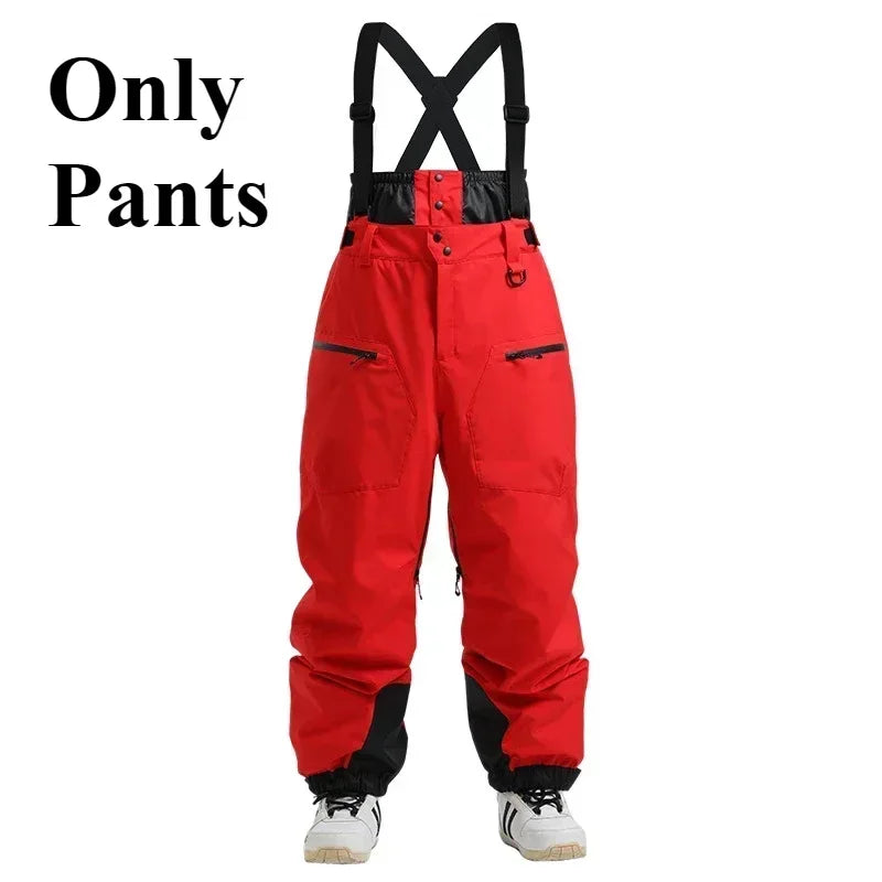 Ski Pants Outdoor Winter Thickening Warm Skiing Strap Overalls New Men Women Loose Snow Waterproof Windproof Snowboard Trousers