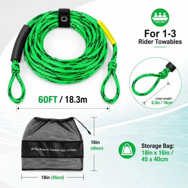 Tow Rope for Inflatable Towable Tube, Boat Pull Rope for Wakeboard Paddle Board Kayak Surfboard Kneeboard Water Sports