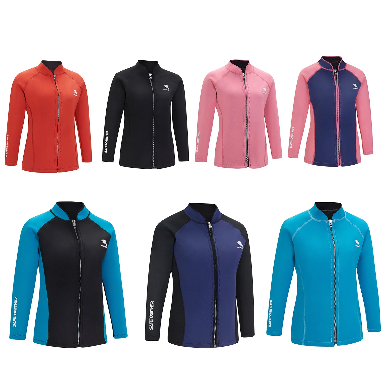 Women 2mm Neoprene Wetsuit Top Stand Collar Long Sleeve Zipper Color Block Surfing Thermal Jacket for Swimming Snorkeling Diving