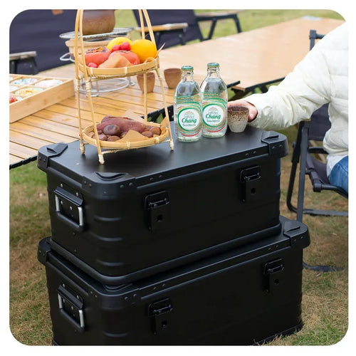 30L 50L 80L Aluminum Alloy Travel Storage Box Black Storage Box for Camping Household Car Picnic Travel Camping Outdoor storage
