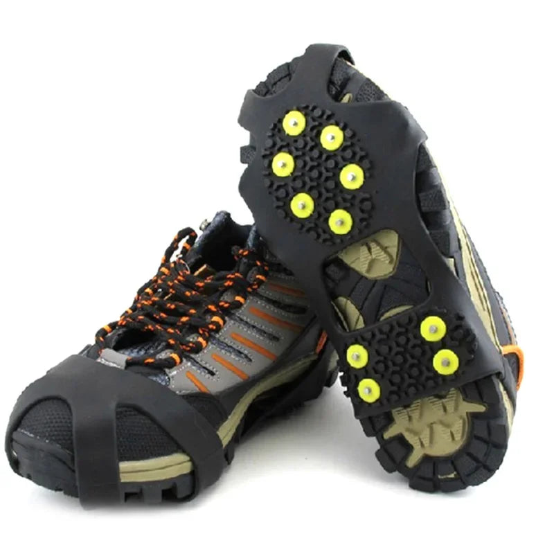 10 Studs Anti-Skid Snow Ice Gripper Climbing Shoe Spikes Grips Cleats Overshoes Crampons Spike Shoes Outdoor Mountaineering