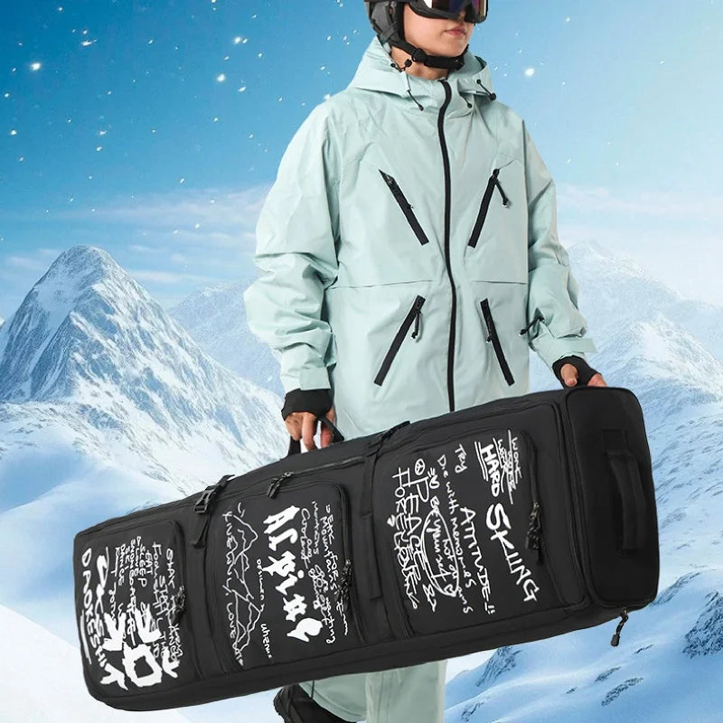 Ski Bag with Wheels Waterproof Snowboard Travel Bag Backpack Carry On with Shoulder Strap For Skiing Gear Storage