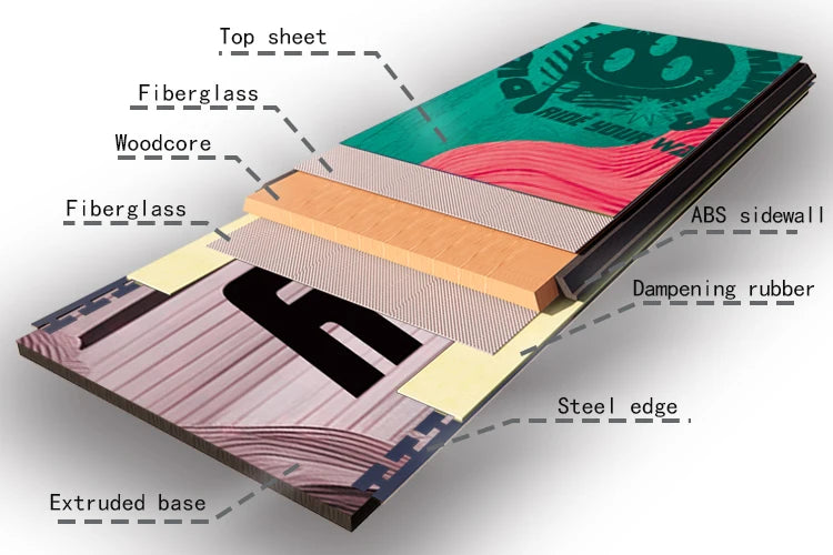 Custom Adult All Mountain Snowboard with Carbon Fiber Steel Edge Wood and Sandwich Construction