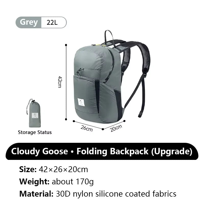 Naturehike Cloudy Goose 18L 22L Silicone Folding Backpack Lightweight Portable Waterproof Bag Outdoor Hiking Shoulder Skin Bags
