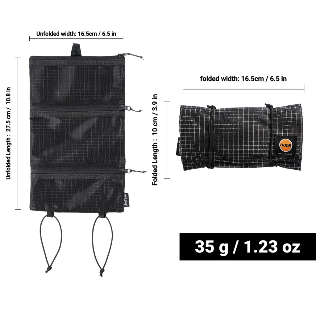HODRGEAR Ultralight Toiletries Organizer UHMWPE Gridstop | 35g Roll-Up Mesh Pouch | YKK Zippers | Hiking & EDC Storage UL GEAR