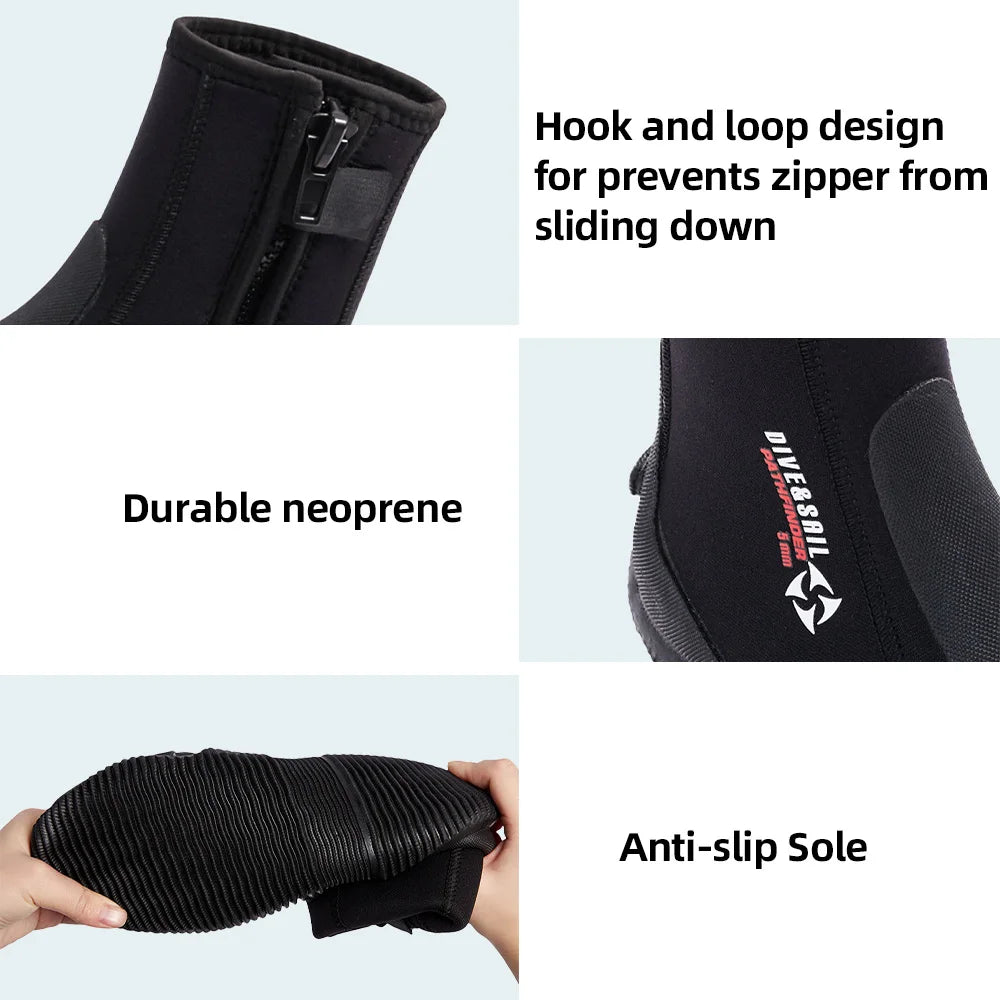 5MM Neoprene Dive Boots Anti-slip Surf Booties Scuba Diving Boots for Sailing Snorkeling Boating Swimming Diving Water Sports