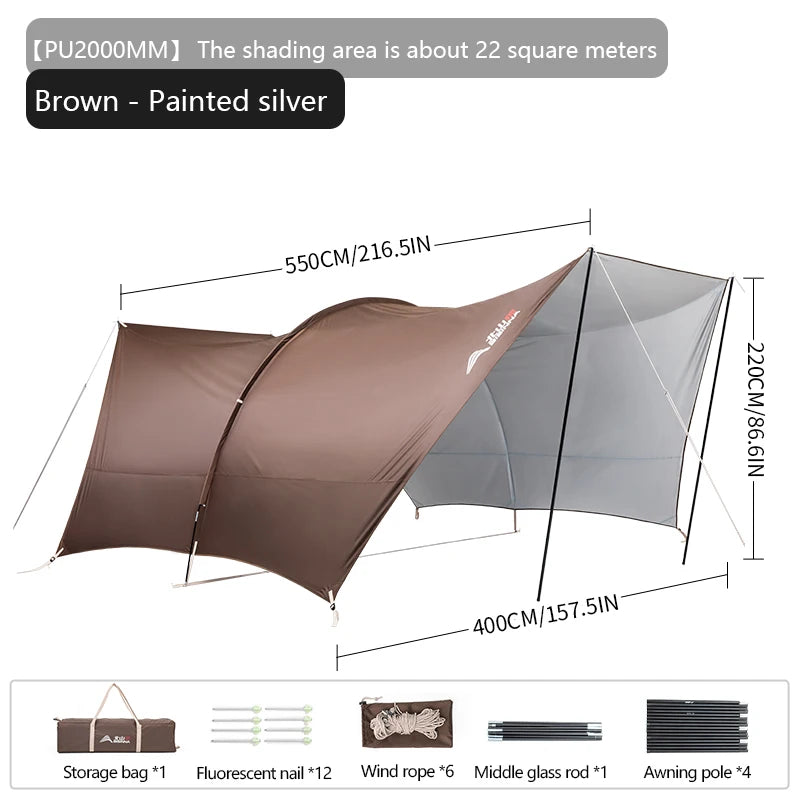 BISINNA Outdoor Camping Folding Portable Tunnel Large Canopy Coated with Silver Sunblock Shade Car Tent for Travel Picnic Beach