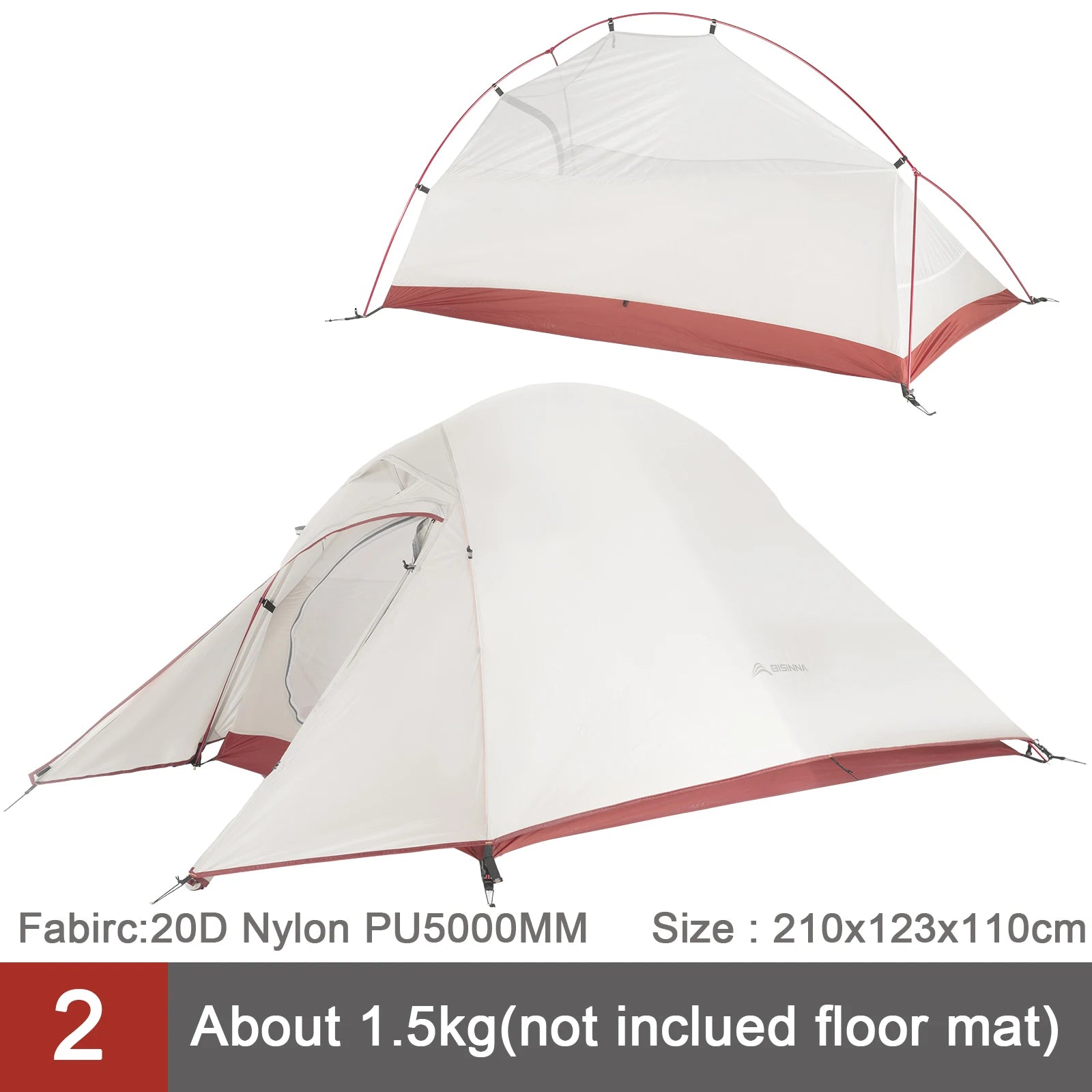 BISINNA Two Person Camping Tent Lightweight Waterproof Outdoor Trekking Travel Backpacking Hiking Fishing Cycling Tent