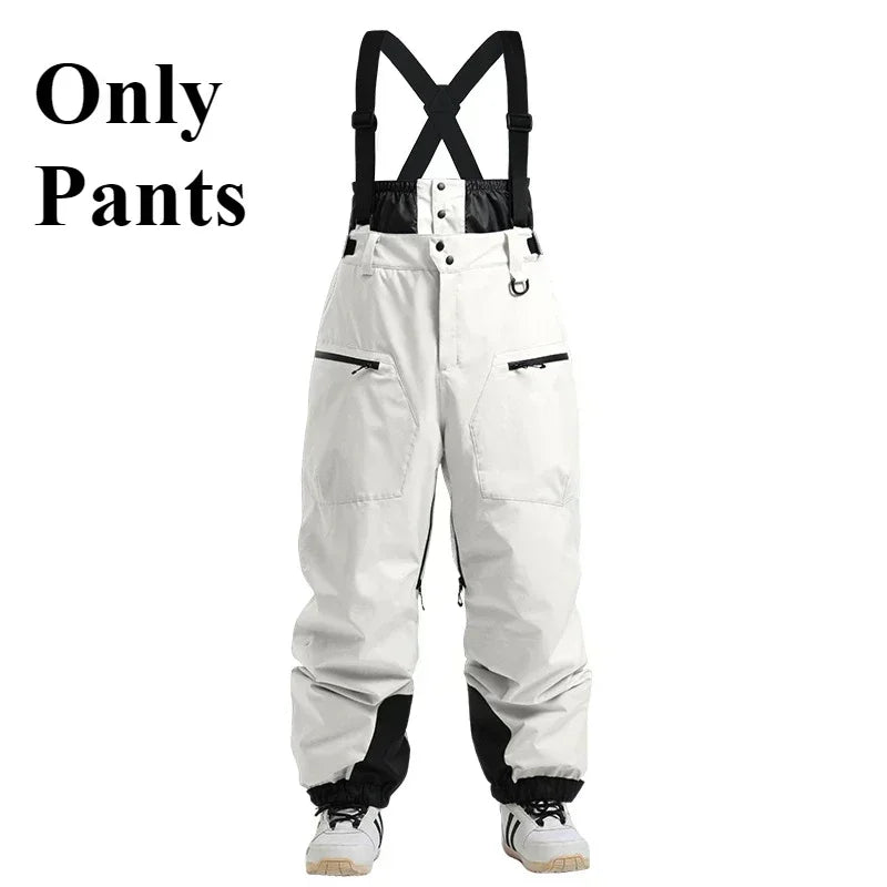 Ski Pants Outdoor Winter Thickening Warm Skiing Strap Overalls New Men Women Loose Snow Waterproof Windproof Snowboard Trousers