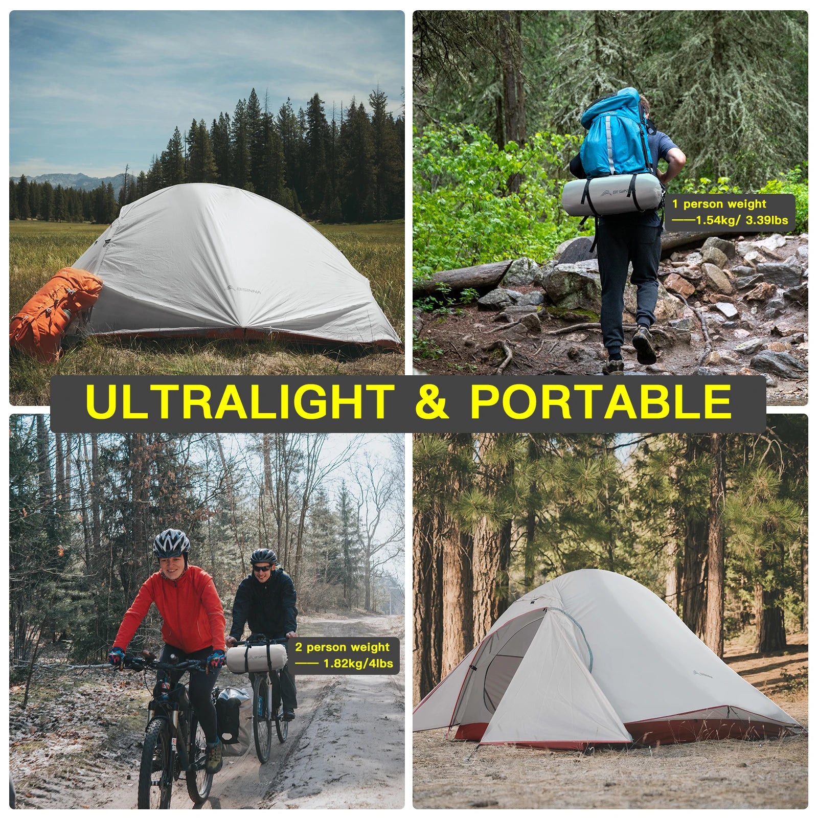 BISINNA Two Person Camping Tent Lightweight Waterproof Outdoor Trekking Travel Backpacking Hiking Fishing Cycling Tent