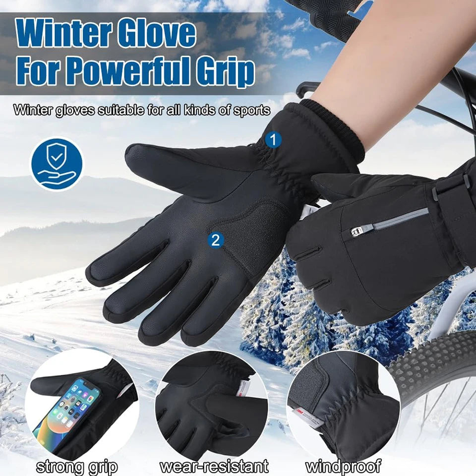 1Pair Ski Gloves Lengthen The Wrist Windproof Warm Thickened Palm Pads Commuting Cycling Waterproof Touch Screen Unisex